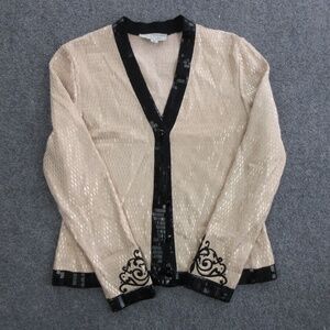 St. John Evening Sweater Cardigan Womens 12 Gold Sequin V Neck Knit Embroidered